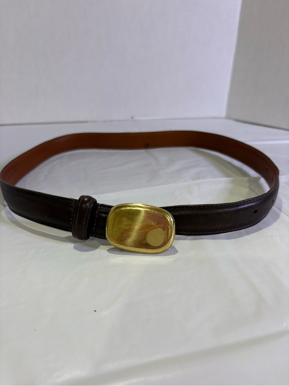 Coach Vintage Dark Brown Leather Belt with Gold Oval Buckle